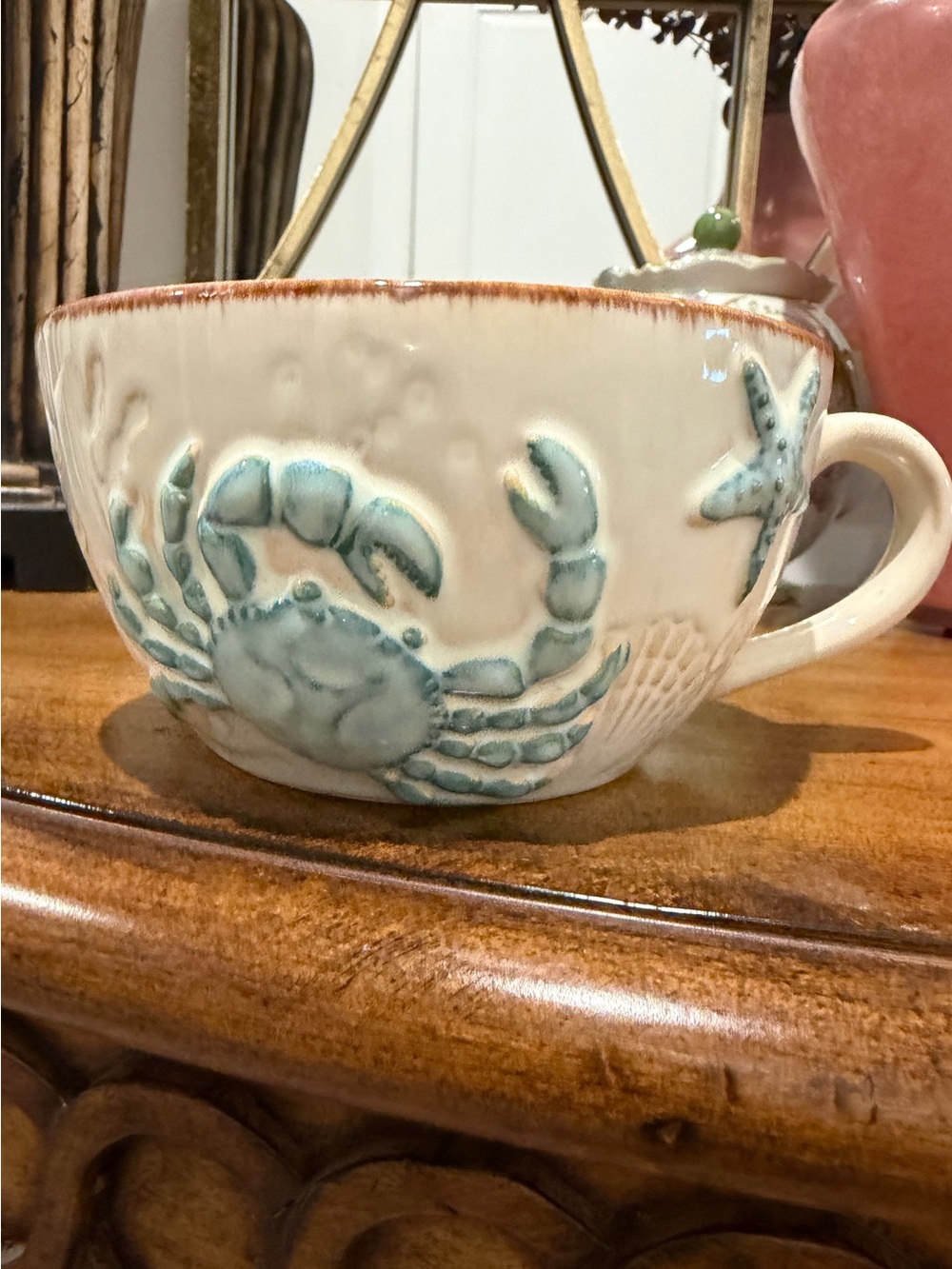 Cracker Barrel Time flies Blue Crab Design wide Mug